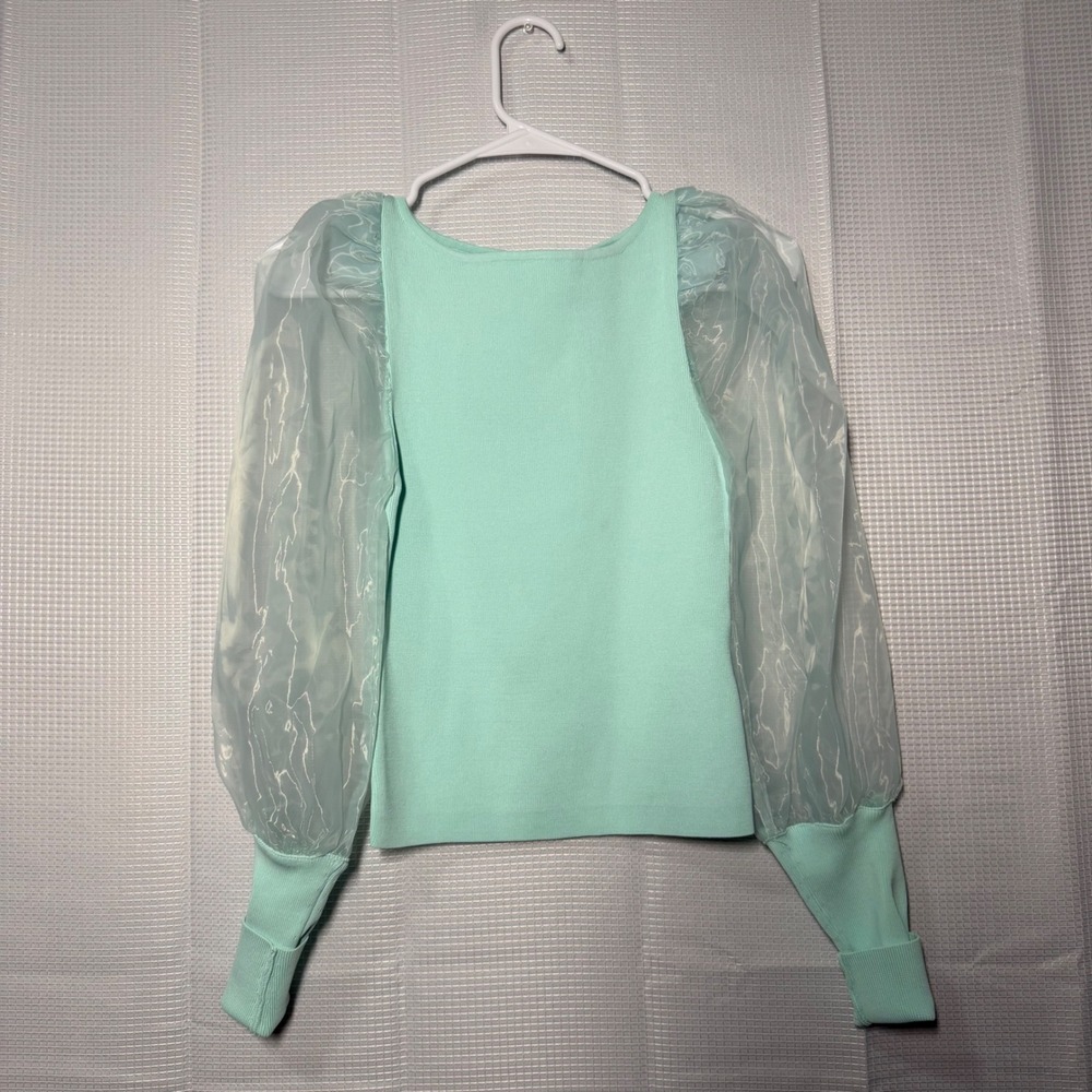 Blue B. Collection Aqua Blue Puff Sleeve Blouse M Sheer Coastal Cottagecore Boho